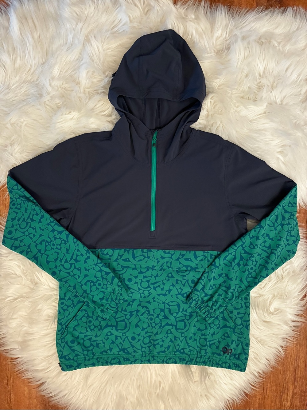Outdoor Research Ferrosi Anorak Pullover Hooded Jacket Half Zip Small Blue Green